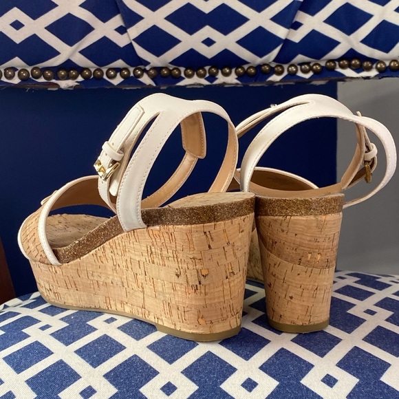 White cork Tommy Hilfiger ankle strap platforms cork wedges heeled sandals Sz 10 - Picture 13 of 13